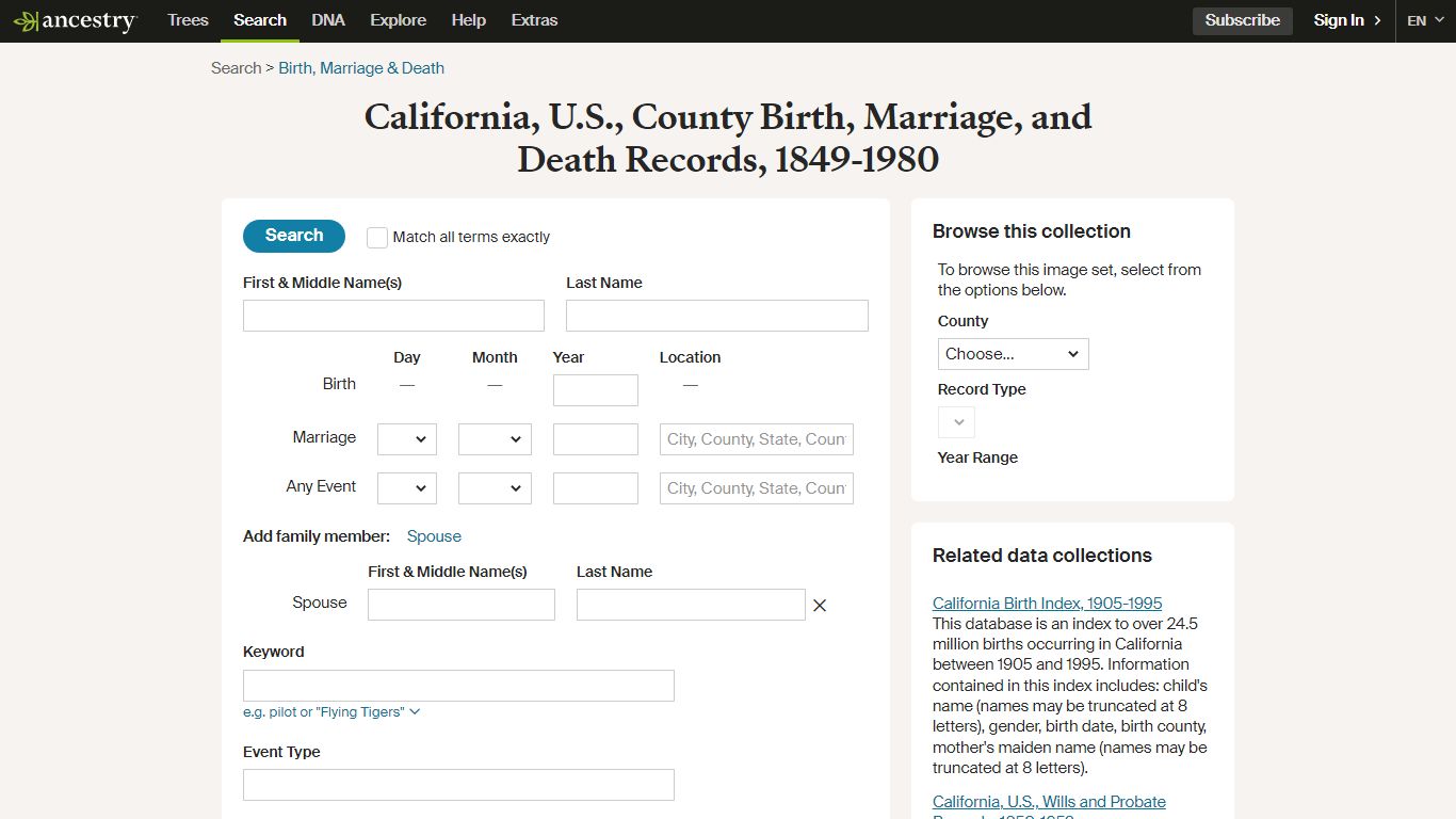 California, U.S., County Birth, Marriage, and Death ...