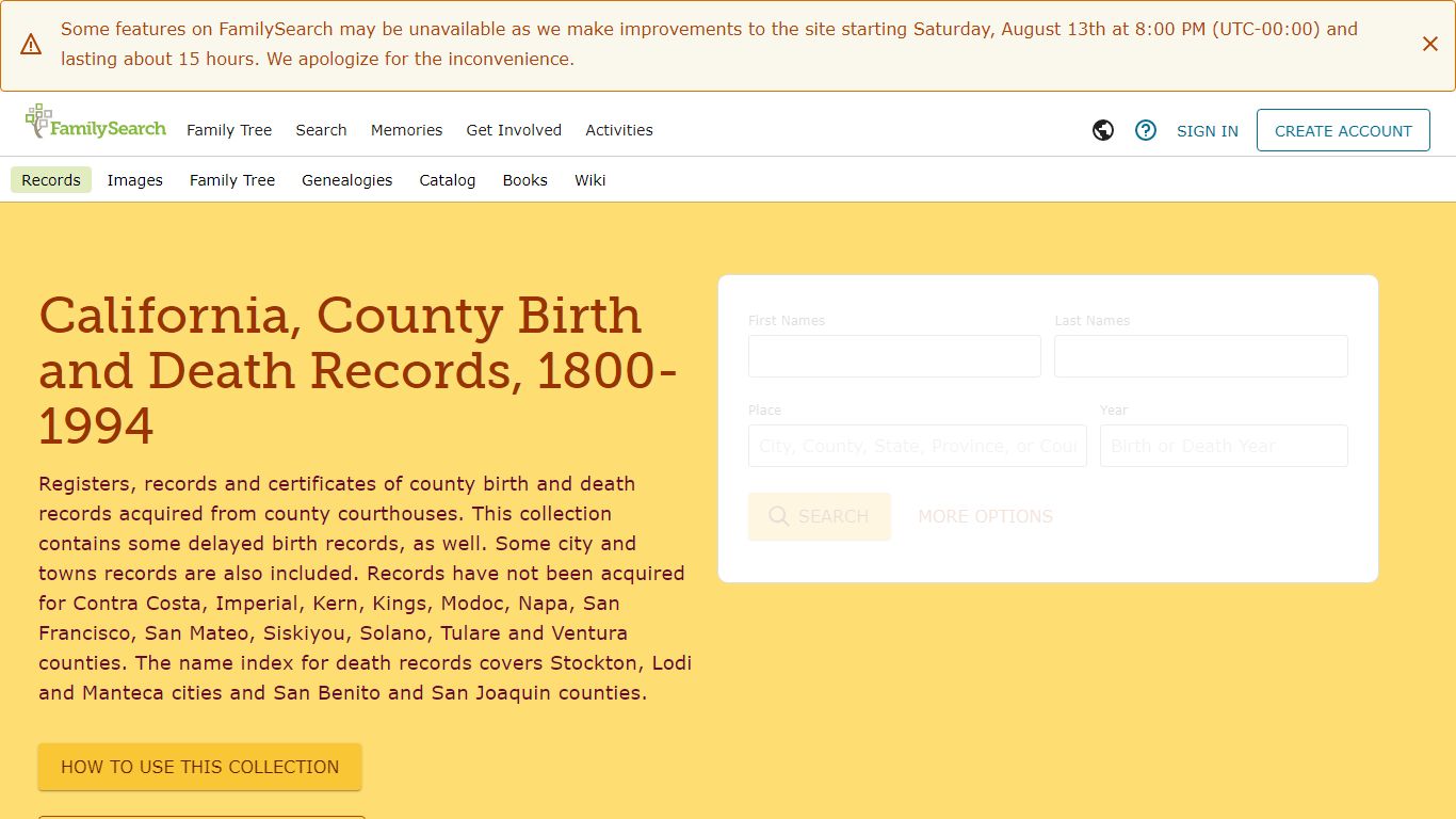 California, County Birth and Death Records, 1800-1994 ...