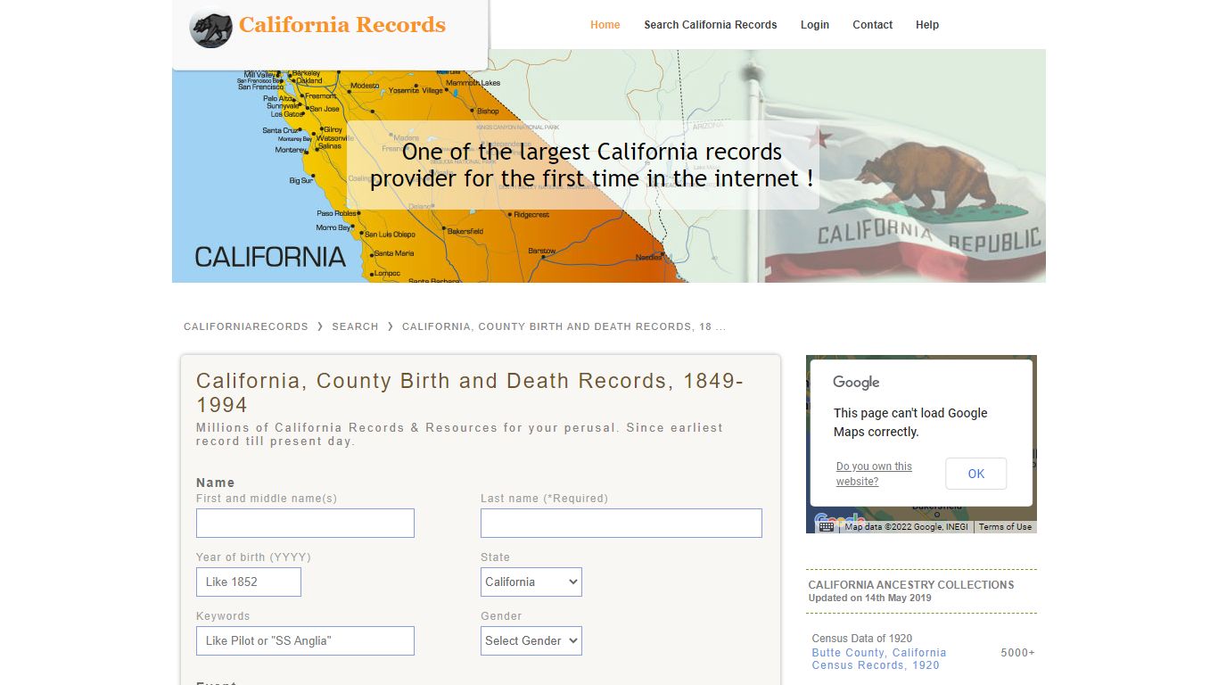 California, County Birth and Death Records, 1849-1994 ...